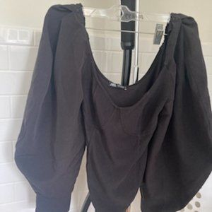 Zara NWT Black Puff Sleeve Bodysuit